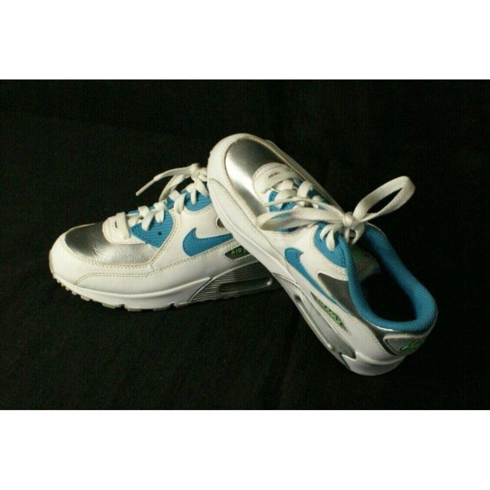 Nike Air Max 90 White/Blue Lagoon/Metallic Silver Size 1 youth